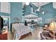 This open concept living area features high ceilings, a combined living, kitchen and bedroom, and ample natural light at 837 Bluff View Dr., Myrtle Beach, SC 29579
