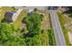 Aerial view of a charming property with mature trees, conveniently located near a paved road and other homes at 101 Winding Path Dr., Loris, SC 29569