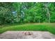 Expansive grassy backyard bordered by mature trees from a stone patio at 107 Azalea Dr., Conway, SC 29526