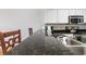 Granite countertop breakfast bar with stainless steel appliances and ample counter space in the kitchen at 1707 Perrin Dr. # 802, North Myrtle Beach, SC 29582