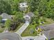Aerial view of home showing landscaping, proximity to neighborhood amenities, and cul-de-sac location at 215 Carolina Farms Blvd., Myrtle Beach, SC 29579