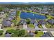 Aerial view of homes in a neighborhood surrounding a lake with fountains at 2302 Clandon Dr., Myrtle Beach, SC 29579