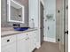 Modern bathroom boasts a vessel sink, decorative tile, and glass-enclosed shower at 260 Palmetto Harbour Dr., North Myrtle Beach, SC 29582