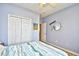 This light and airy bedroom features a double closet and coastal themed decor at 5813 Mossy Oaks Dr., North Myrtle Beach, SC 29582