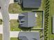 Aerial view showcasing the home's roof, driveway, and surrounding landscape in a residential area, from directly above at 712 Hobonny Loop, Longs, SC 29568