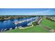 Picturesque aerial view featuring the marina, waterway, and lush landscaping at 2151 Bridge View Ct. # 2-803, North Myrtle Beach, SC 29582