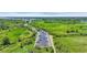 Aerial view features a marina with lush greenery and the ocean in the distance at 25 Northwoods Ct., Pawleys Island, SC 29585