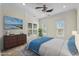 Bedroom with a lovely beach view and comfortable decor is the perfect retreat to relax at 256 Shoreward Dr., Myrtle Beach, SC 29579