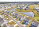 An aerial view captures a neighborhood's design, with houses surrounding a scenic pond and green spaces at 3119 Hannon Dr., Myrtle Beach, SC 29579