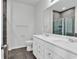 Modern bathroom with double vanity, gray tiled shower, and tiled floors at 3119 Hannon Dr., Myrtle Beach, SC 29579