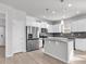 Modern kitchen featuring stainless steel appliances, white cabinetry, a granite island, and a spacious open floor plan at 3119 Hannon Dr., Myrtle Beach, SC 29579