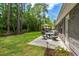 Cozy backyard patio with seating, lush lawn, and landscaped garden beds at 370 Foxtail Dr., Longs, SC 29568