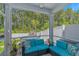 The relaxing screened patio features comfy outdoor furniture with a lovely view of the backyard at 396 Emery Oak Dr., Murrells Inlet, SC 29576