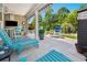 Inviting covered patio features stylish furniture, decor, and a serene outdoor living space at 757 Cherry Blossom Dr., Murrells Inlet, SC 29576