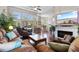 Open-concept living room with abundant natural light, hardwood floors, comfortable seating, and a fireplace at 9060 Abingdon Dr., Myrtle Beach, SC 29579