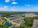 An aerial view of the neighborhood showcasing many homes, lush trees, and a nearby lake at 2464 Rock Dove Rd., Myrtle Beach, SC 29577