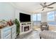 Bright and modern living room with fireplace, balcony and ocean views at 2507 S Ocean Blvd. # 403, North Myrtle Beach, SC 29582