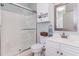 Well-maintained bathroom with shower, vanity, and storage at 4847 Carnation Circle # 201, Myrtle Beach, SC 29577