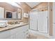 A bathroom featuring a single sink, granite countertops, and a glass shower at 6001-T36 South Kings Hwy., Myrtle Beach, SC 29575