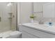 Modern bathroom featuring vanity with sink, toilet, and glass shower at 1421 Crested Iris Way, North Myrtle Beach, SC 29582