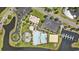 Aerial view of community amenities showcasing a pool, clubhouse, playground, and other recreational facilities at 8050 Wacobee Dr., Myrtle Beach, SC 29579