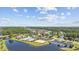 An aerial view of a community showcasing waterfront living with beautiful homes, community pool, and recreational amenities at 8050 Wacobee Dr., Myrtle Beach, SC 29579