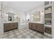 Elegant bathroom with dual sinks, a tub, recessed lighting, and decorative tile floor at 9628 Indigo Creek Blvd., Murrells Inlet, SC 29576