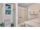 Clean bathroom with shower and nautical décor at 1012 N Waccamaw Dr. # 301, Garden City Beach, SC 29576