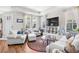 Bright living room with tray ceiling, hardwood floors, large windows and comfortable seating at 1048 Longwood Bluffs Circle, Murrells Inlet, SC 29576