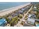 Aerial view of oceanfront homes with private beach access on a clear, sunny day at 1184 Parker Dr., Pawleys Island, SC 29585