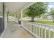 Inviting front porch with white railings, offering a pleasant view of the landscaped neighborhood at 119 Pickerel Blvd., Longs, SC 29568