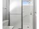 Close-up of updated shower with glass doors at 2258 Essex Dr. # G, Surfside Beach, SC 29575