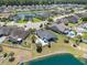 An aerial view showing a community with lake views and a home with an in-ground pool at 2940 Tigers Eye Rd., Little River, SC 29566
