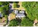 Aerial view of the property showcasing the home's layout, surrounding trees, and the driveway with parked cars at 402 E Broad St., Hemingway, SC 29554