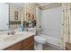Functional bathroom with a tub/shower combination, single sink vanity, and neutral finishes at 5905 South Kings Hwy. # 131B, Myrtle Beach, SC 29575