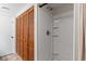Shower stall with built in shelves and wood door at 607 A 28Th Ave. S, North Myrtle Beach, SC 29582