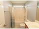 Bathroom featuring a tub/shower combo and a single vanity at 908 Hornbeam Ct., Loris, SC 29569