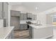 Contemporary kitchen with gray cabinets, quartz countertops, and stainless steel appliances at 109 Old Chimney Ln, Conway, SC 29526