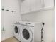Efficient laundry room is equipped with a washer, dryer, and storage cabinets for convenience at 2409 Thoroughfare Dr. # 2409, North Myrtle Beach, SC 29582