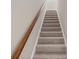 Carpeted staircase with wooden handrail and white trim, leading to the upper level of the home at 367 Broughton Dr., Myrtle Beach, SC 29579