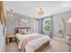 This bedroom features stylish decor, unique lighting, and a decorative surfboard wall hanging at 402 Sun Colony Blvd., Longs, SC 29568
