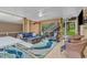Beautifully designed screened in porch with comfortable seating, ceiling fan and access to upper level at 4341 Grande Harbour Blvd., Little River, SC 29566