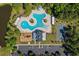 An aerial view shows a pool and basketball court in this community at 886 Carolina Farms Blvd., Myrtle Beach, SC 29579