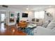 Bright living room featuring hardwood floors, modern furnishings, and a stylish blue rug at 1415 Edge Dr., North Myrtle Beach, SC 29582