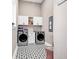 Efficient laundry room with modern machines, sleek cabinets, and stylish patterned tile flooring at 194 Avenue Of The Palms, Myrtle Beach, SC 29579