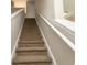 Carpeted staircase with white railings leading to the upper level of the home at 232 Palm Cove Circle, Myrtle Beach, SC 29588