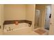 Luxurious bathroom featuring a soaking tub, separate glass-enclosed shower, and decorative elements at 3358 Pampas Dr., Myrtle Beach, SC 29577