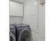 A laundry room featuring modern washer and dryer units and white cabinets at 4003 N Ocean Blvd., Myrtle Beach, SC 29577