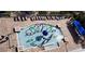 Aerial view of colorful splash pad with water features and surrounding lounge chairs at 5300 N Ocean Blvd. # 518, Myrtle Beach, SC 29577