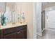 Bathroom featuring a single sink vanity and glass-enclosed shower at 1681 Suncrest Dr., Myrtle Beach, SC 29577